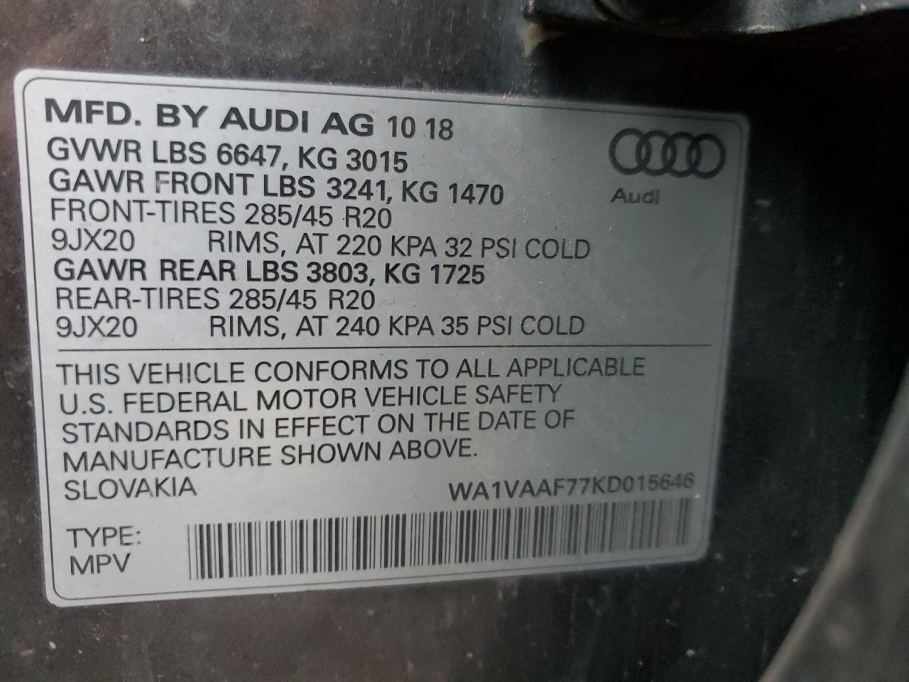 2019 Audi Q7 Prestige VIN: WA1VAAF77KD015646 Lot: 90908895