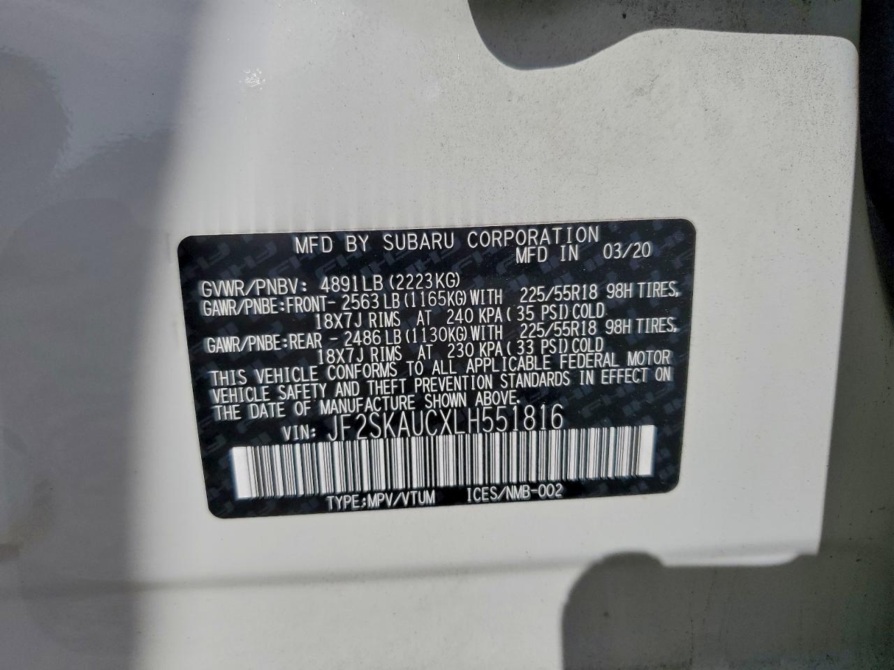 2020 Subaru Forester Limited VIN: JF2SKAUCXLH551816 Lot: 94348465