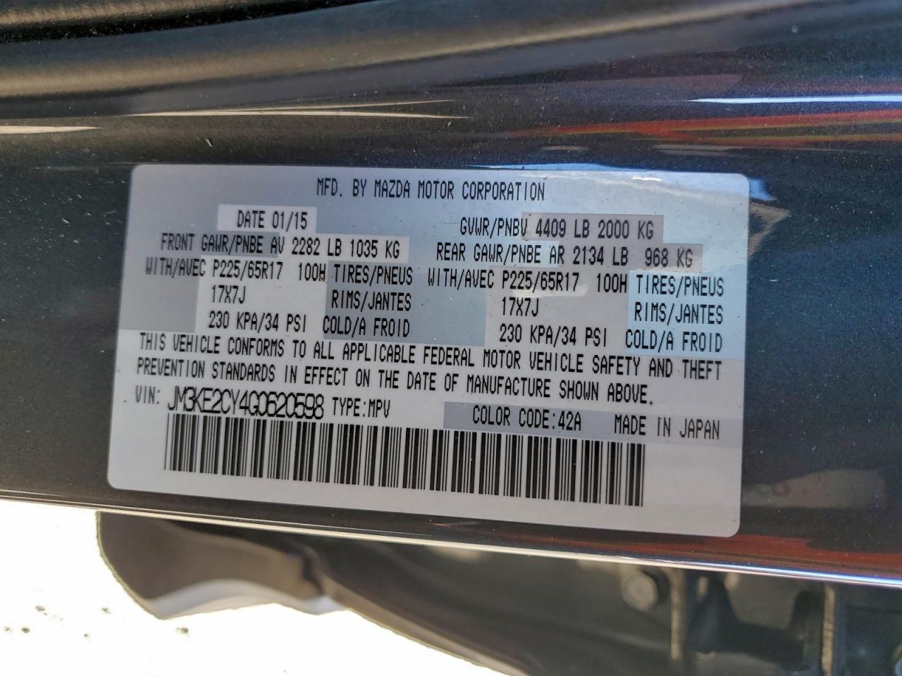 2016 Mazda Cx-5 Touring VIN: JM3KE2CY4G0620598 Lot: 93935555