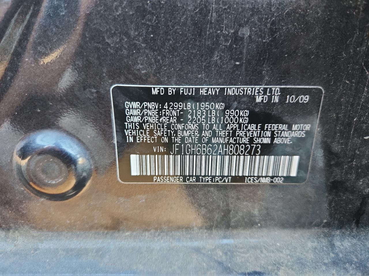 2010 Subaru Impreza 2.5I Premium VIN: JF1GH6B62AH808273 Lot: 90756135