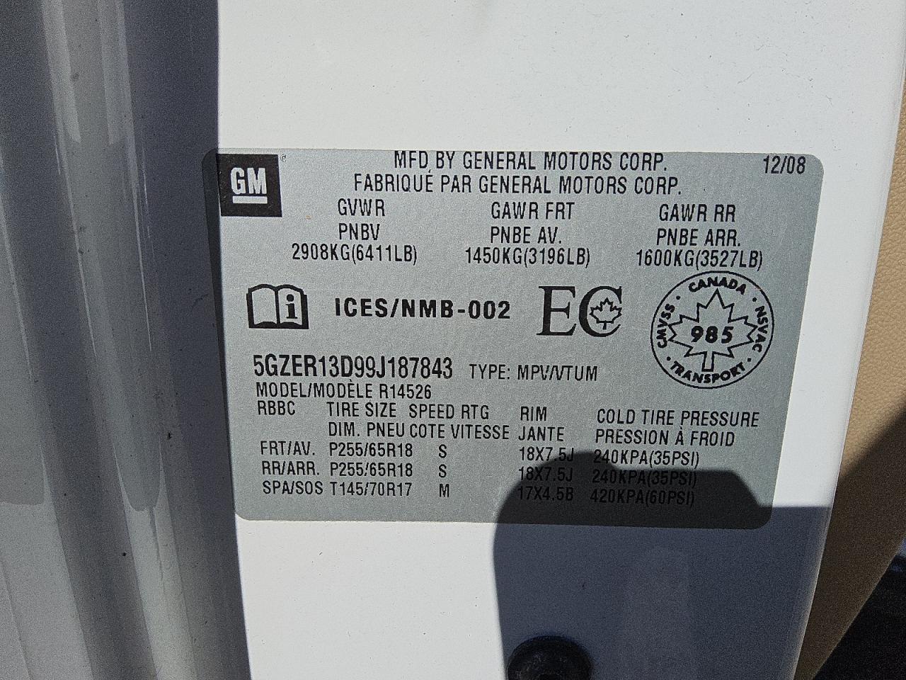 2009 Saturn Outlook Xe VIN: 5GZER13D99J187843 Lot: 91881915