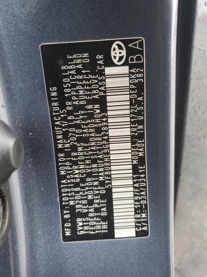 2016 Toyota Corolla L VIN: 5YFBURHE9GP428943 Lot: 93376725