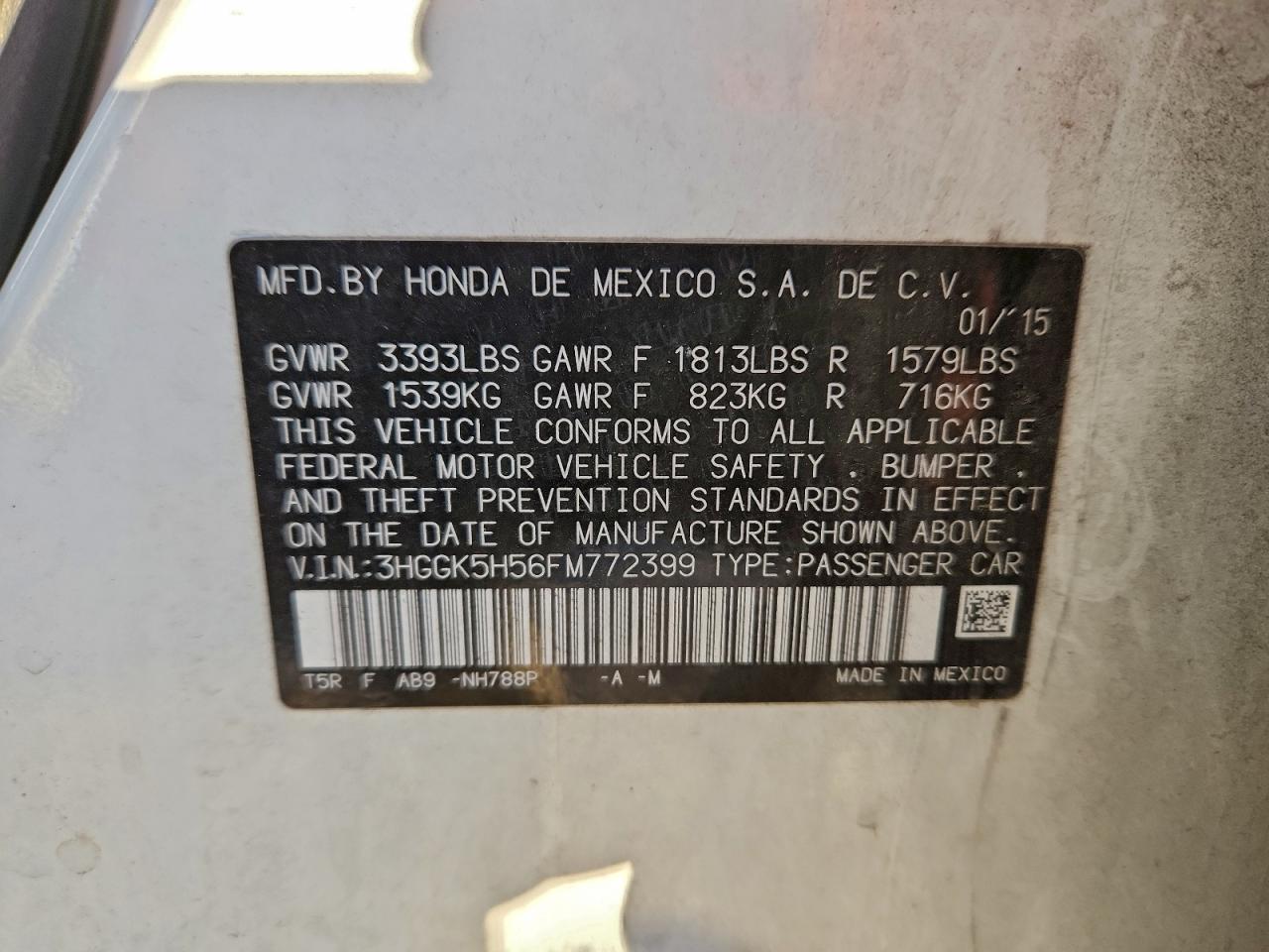 2015 Honda Fit Lx VIN: 3HGGK5H56FM772399 Lot: 93971495