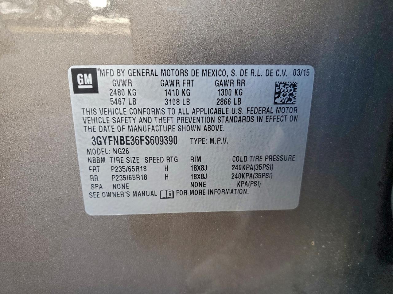 2015 Cadillac Srx Luxury Collection VIN: 3GYFNBE36FS609390 Lot: 94076055