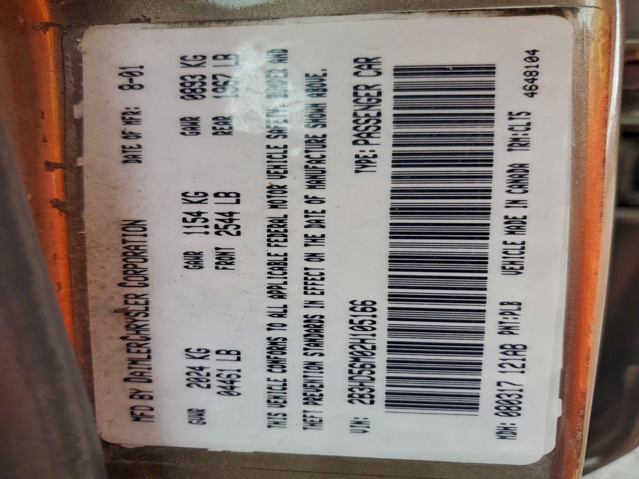 2002 Dodge Intrepid Es VIN: 2B3HD56M02H105166 Lot: 93480595