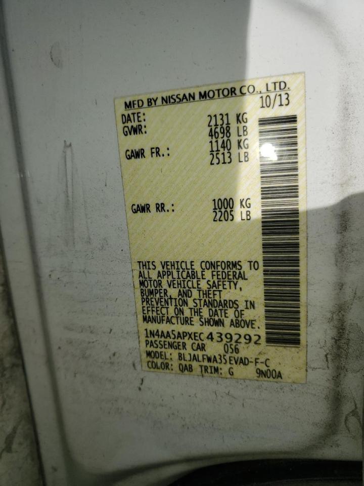 2014 Nissan Maxima S VIN: 1N4AA5APXEC439292 Lot: 91527775