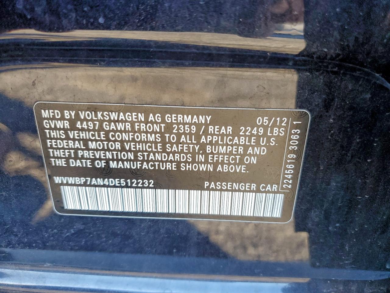 2013 Volkswagen Cc Sport VIN: WVWBP7AN4DE512232 Lot: 94600305