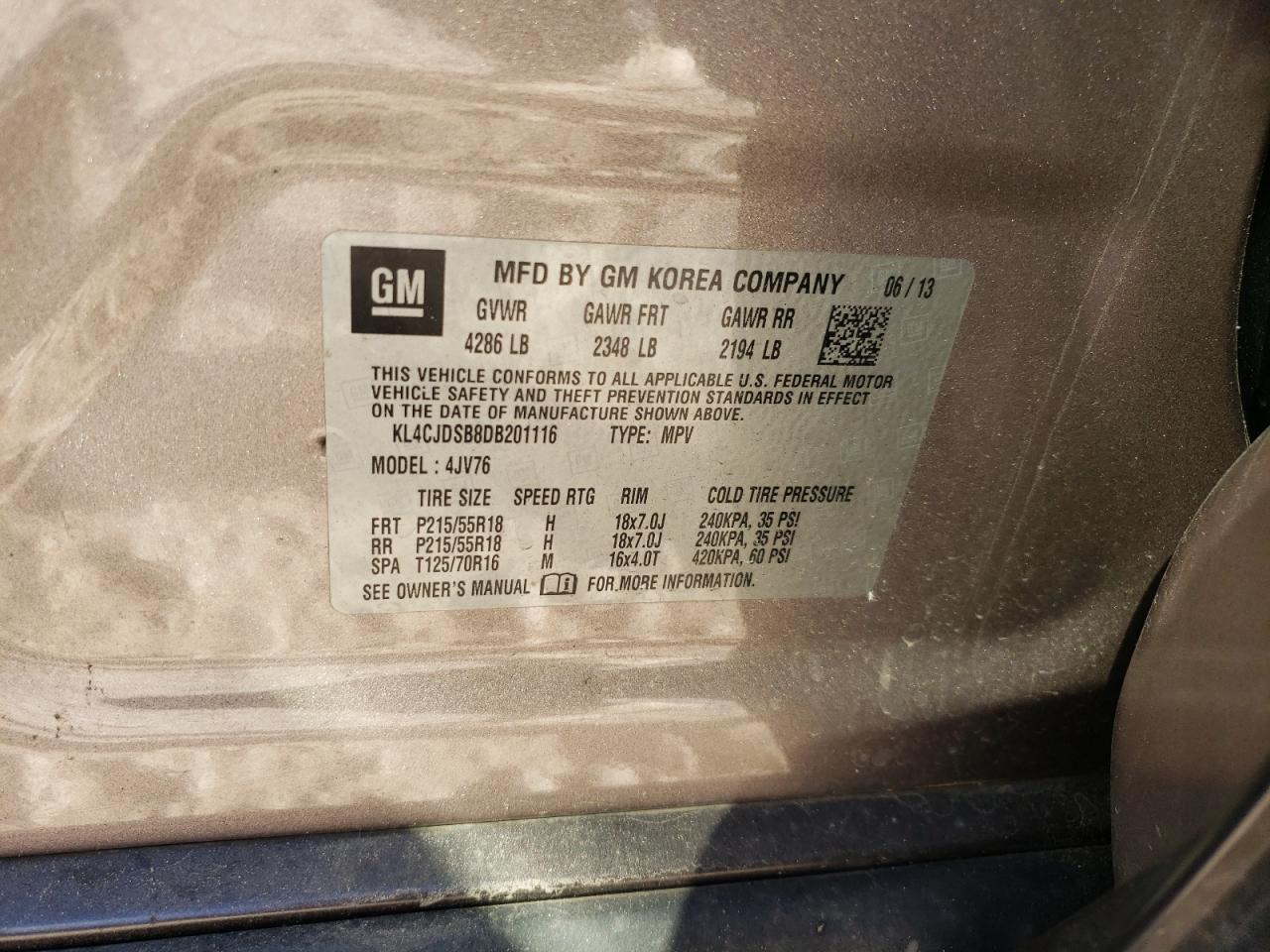 2013 Buick Encore Premium VIN: KL4CJDSB8DB201116 Lot: 91484295