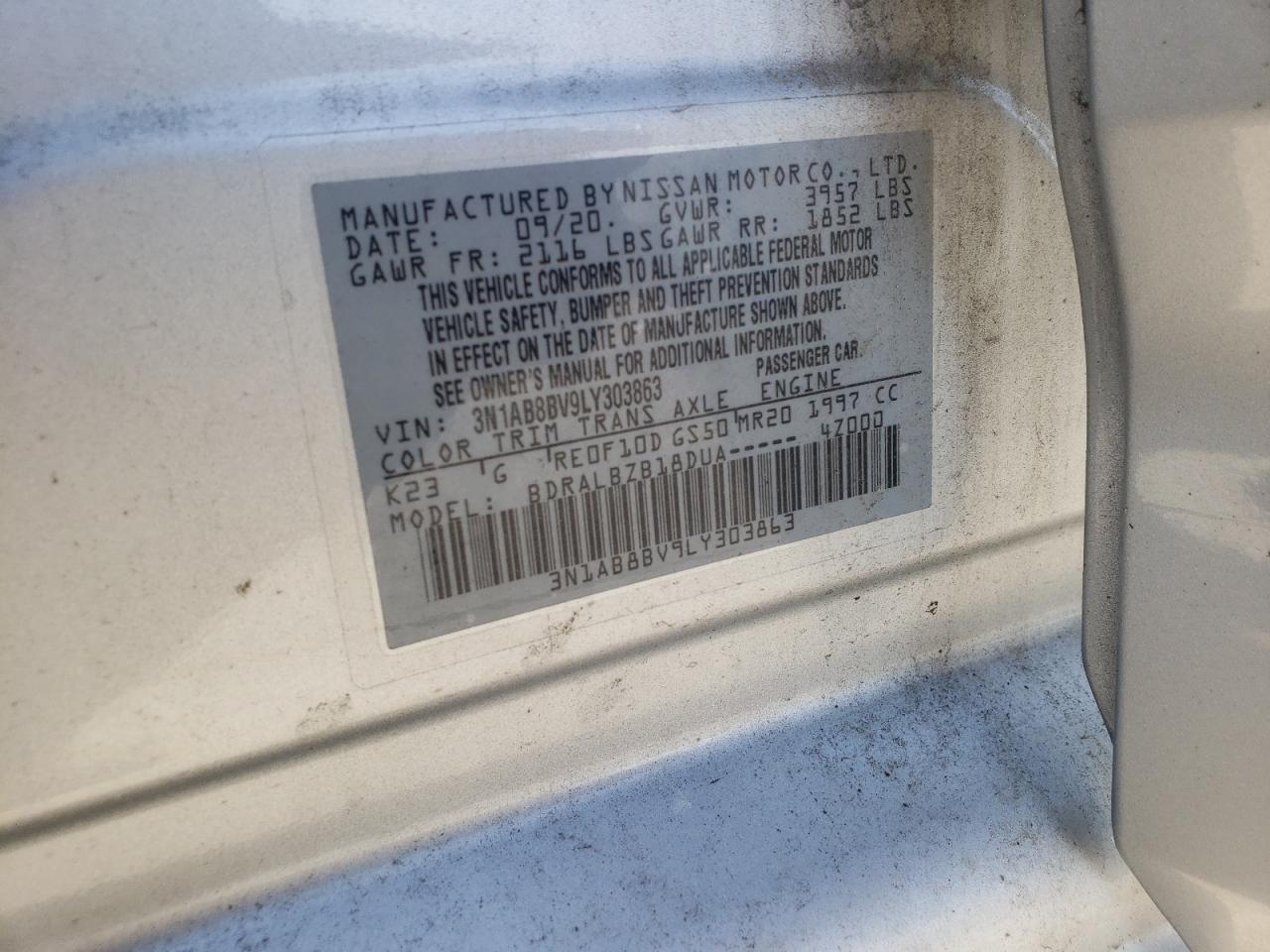 2020 Nissan Sentra S VIN: 3N1AB8BV9LY303863 Lot: 91408835