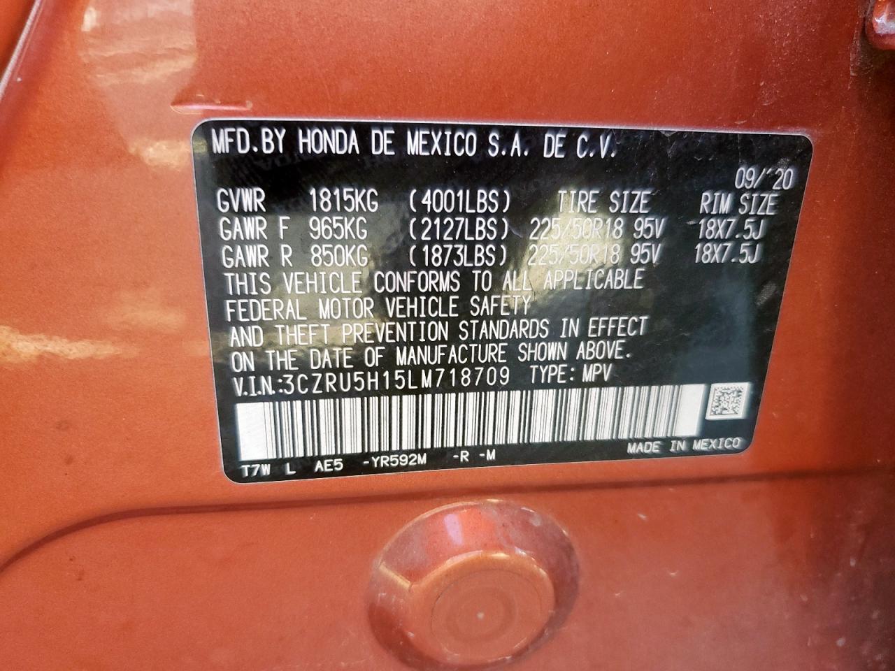 2020 Honda Hr-V Sport VIN: 3CZRU5H15LM718709 Lot: 91446985