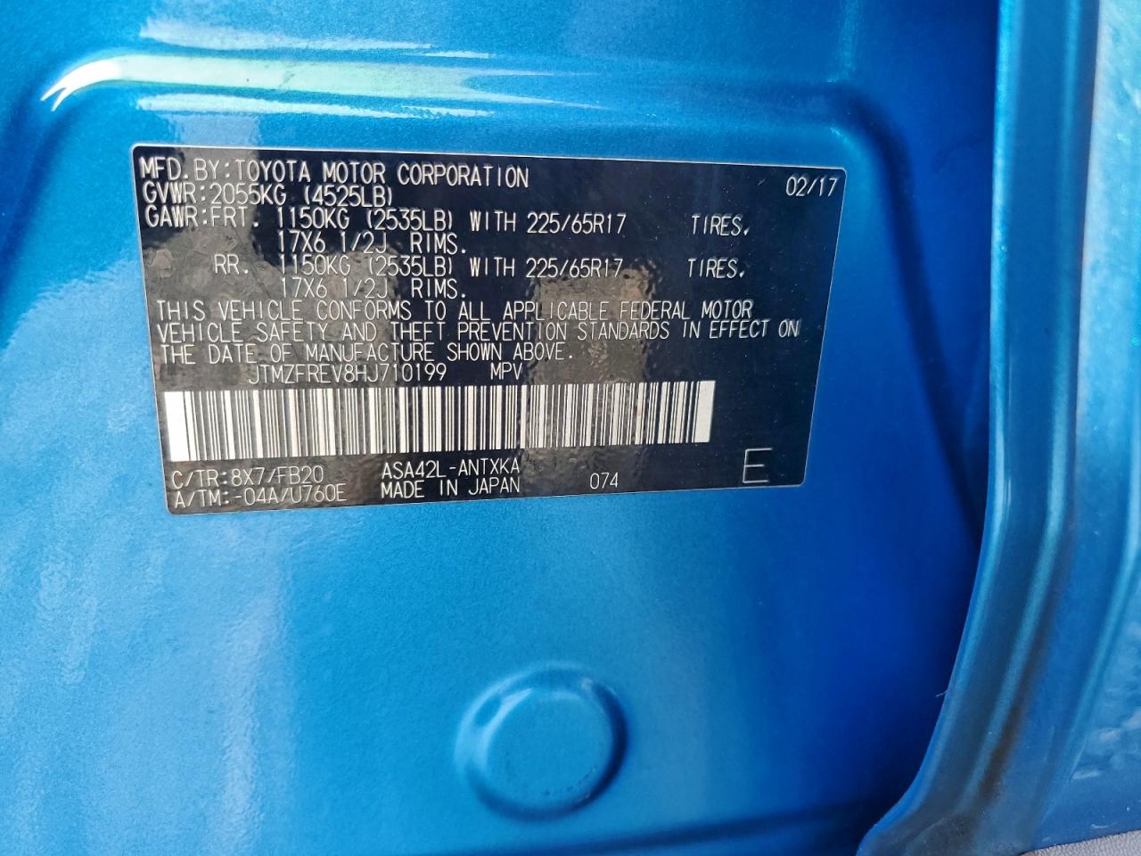 2017 Toyota Rav4 Le VIN: JTMZFREV8HJ710199 Lot: 94414005