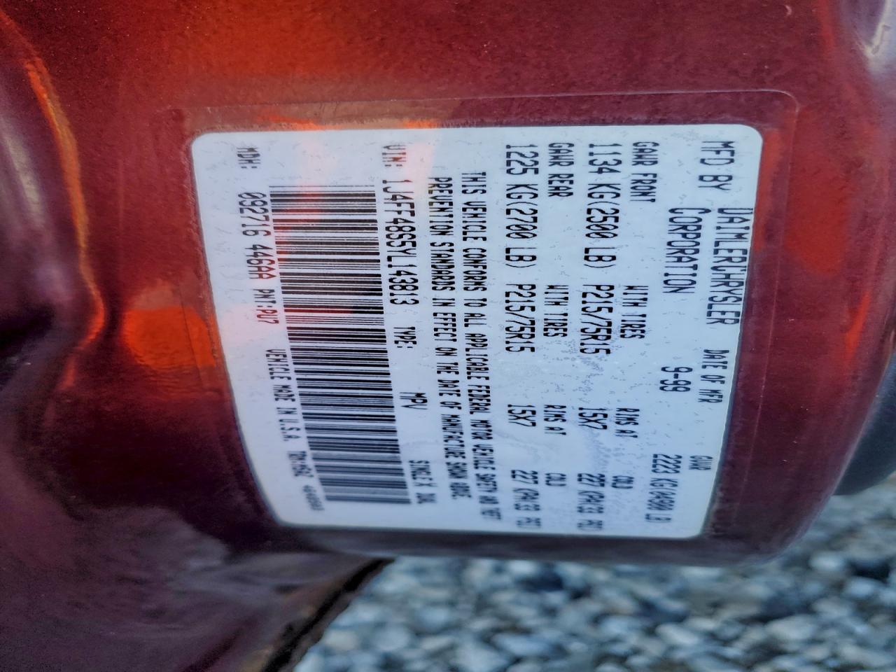 2000 Jeep Cherokee Sport VIN: 1J4FF48S5YL143813 Lot: 94159625