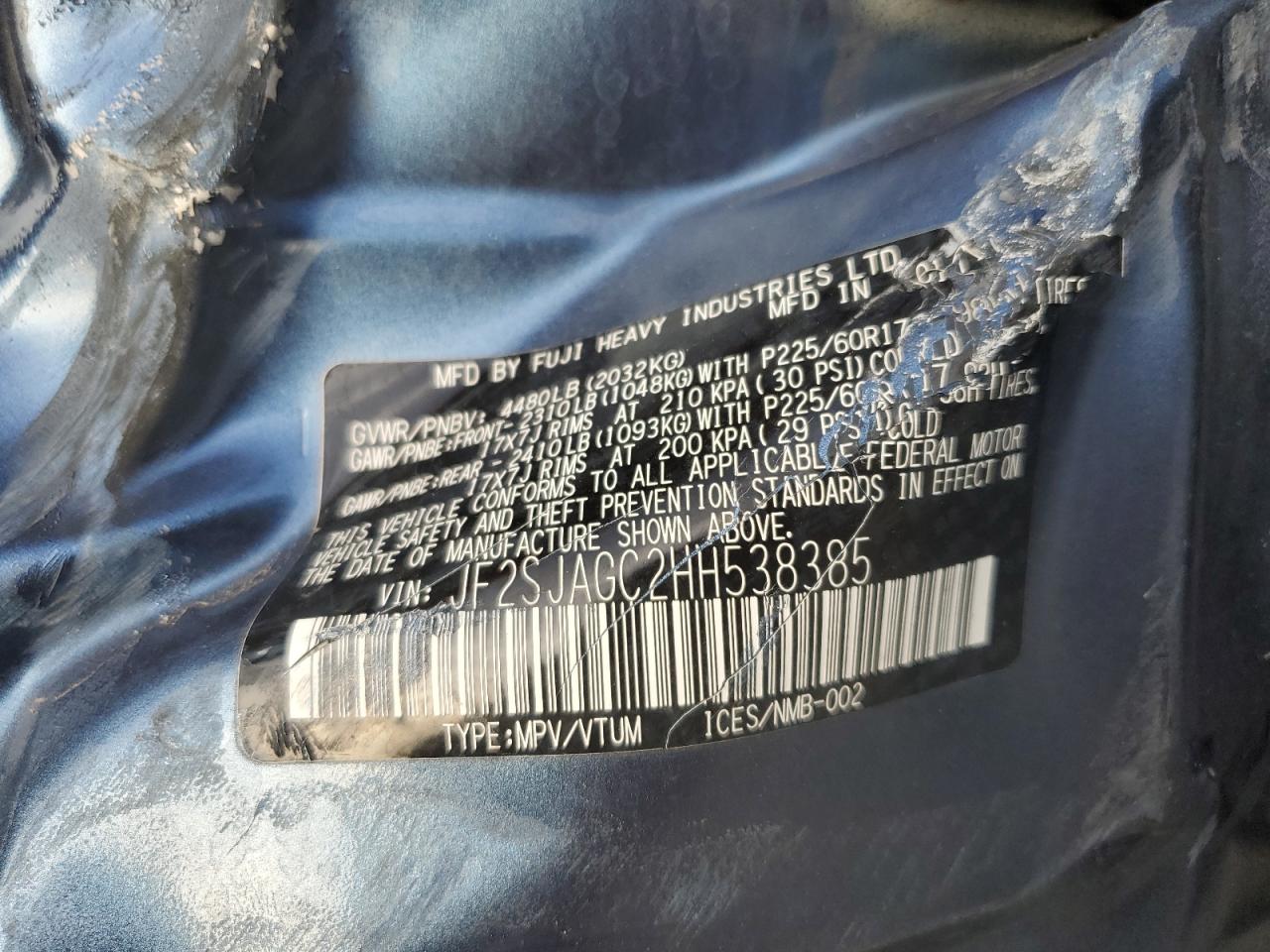 2017 Subaru Forester 2.5I Premium VIN: JF2SJAGC2HH538385 Lot: 92743475