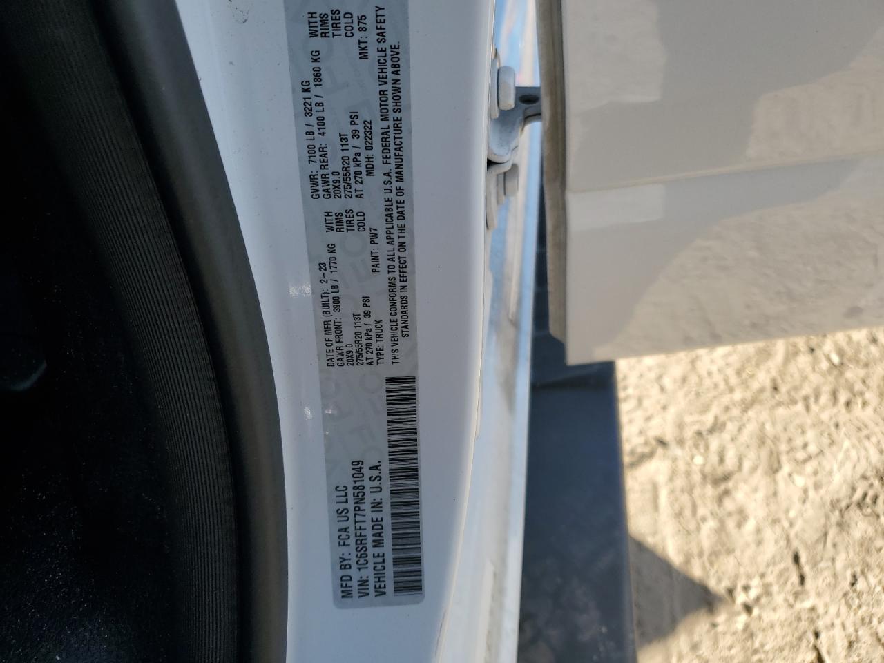 2023 Ram 1500 Big Horn/Lone Star VIN: 1C6SRFFT7PN581049 Lot: 92657505