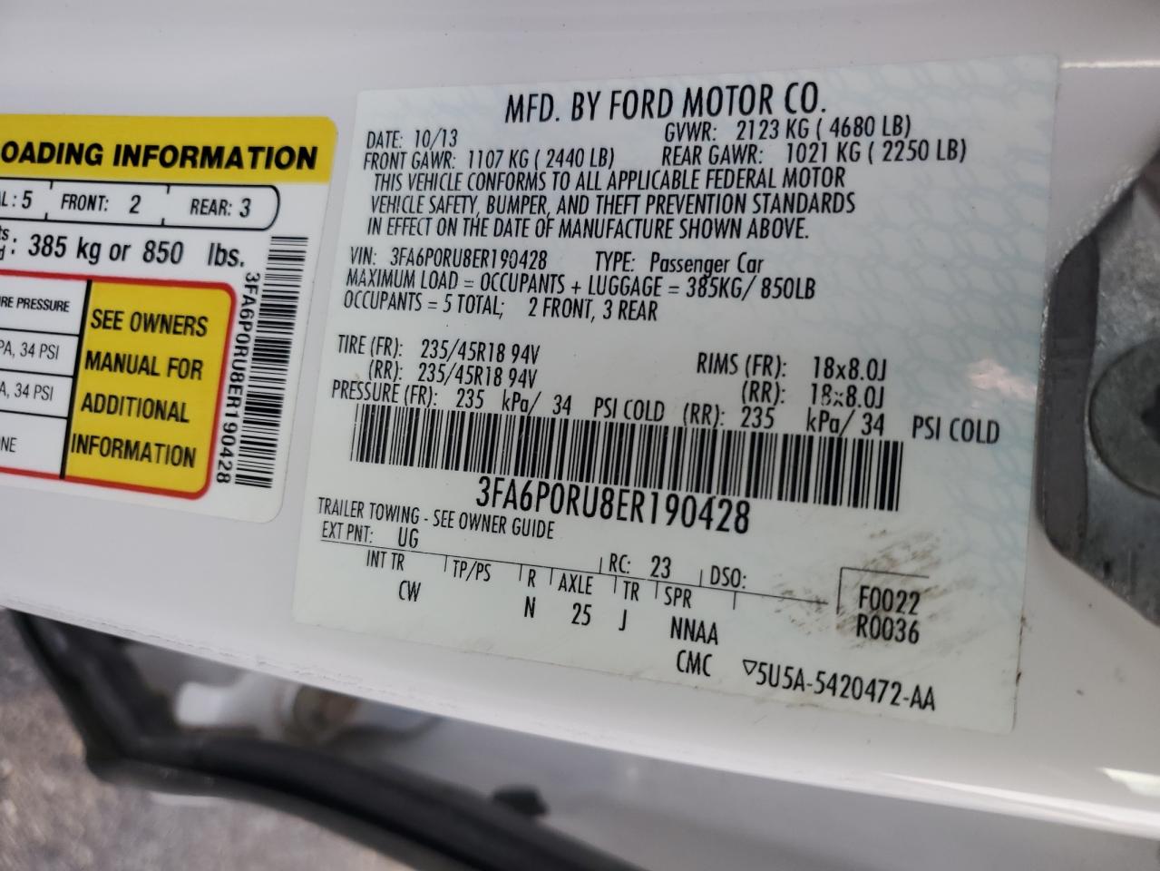 2014 Ford Fusion Titanium Hev VIN: 3FA6P0RU8ER190428 Lot: 93060725