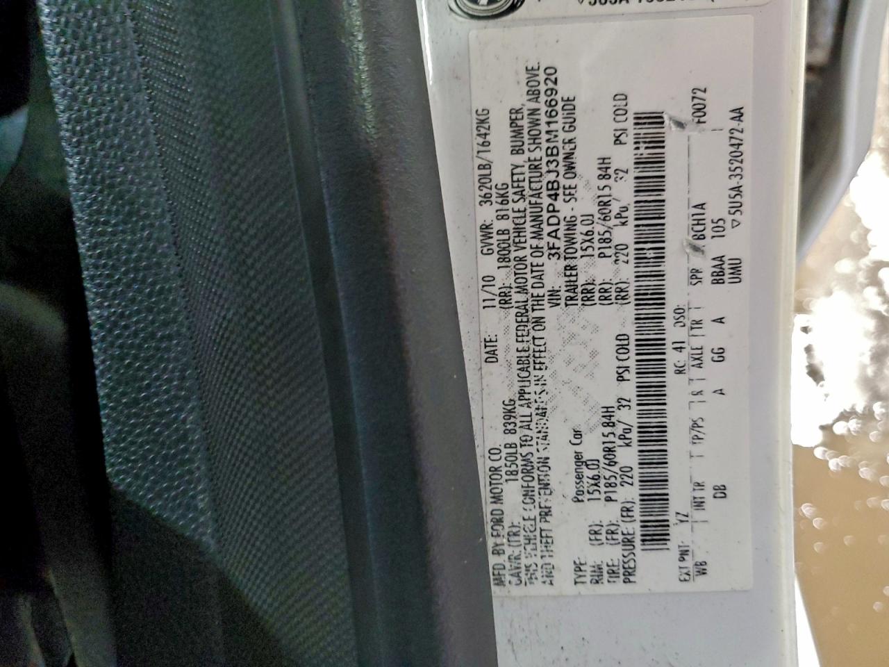 2011 Ford Fiesta Se VIN: 3FADP4BJ3BM166920 Lot: 94277325