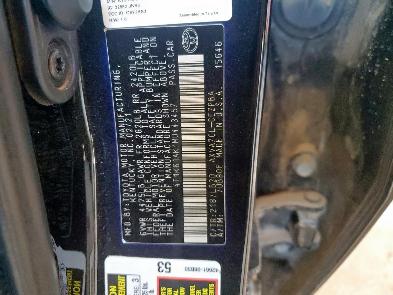 2021 Toyota Camry Xse VIN: 4T1K61AK1MU443457 Lot: 84926955