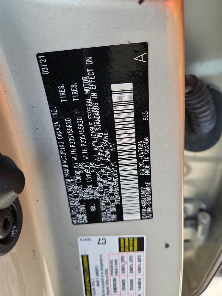 2021 Lexus Rx 350 VIN: 2T2HZMAA5MC206123 Lot: 92001095