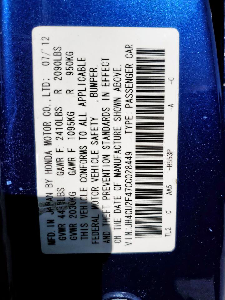 2012 Acura Tsx VIN: JH4CU2F47CC028449 Lot: 92637195