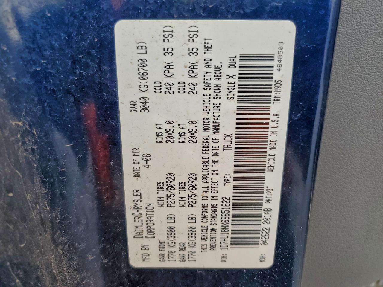 2006 Dodge Ram 1500 St VIN: 1D7HU18NX6S651622 Lot: 94090525