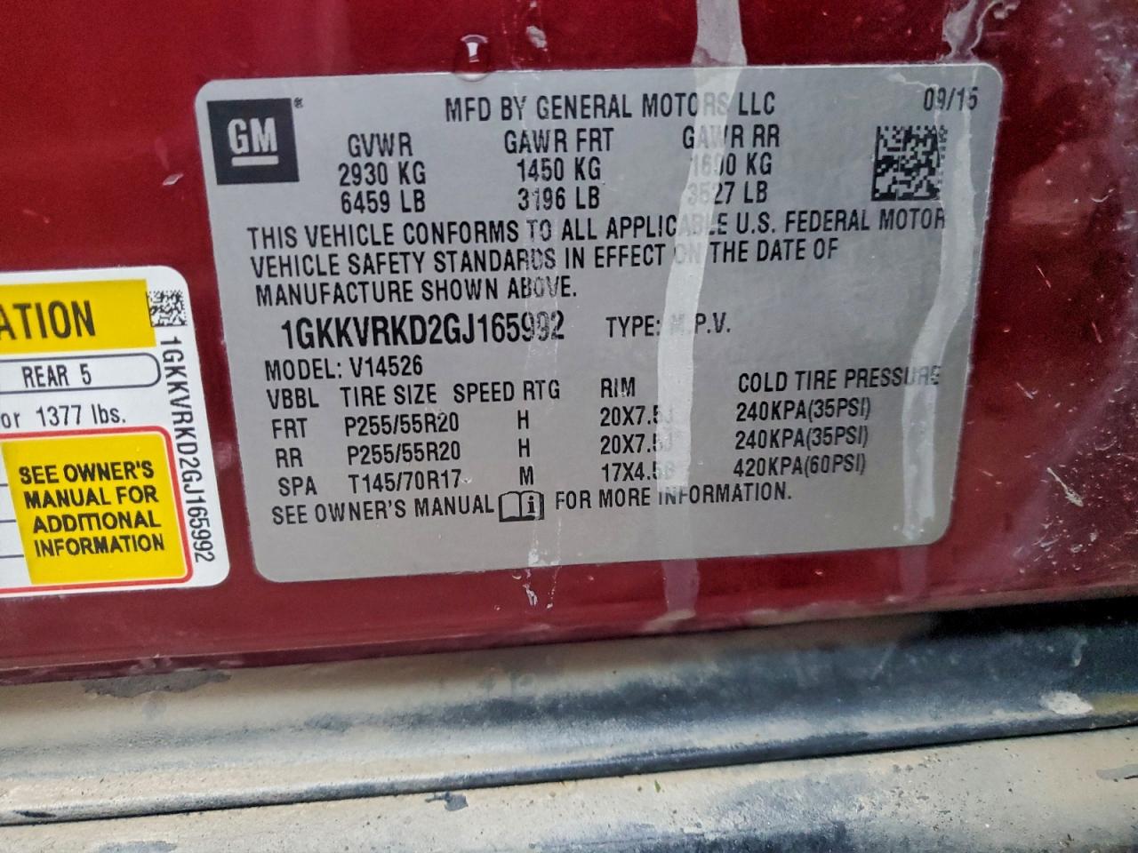 2016 GMC Acadia Slt-1 VIN: 1GKKVRKD2GJ165992 Lot: 93541805