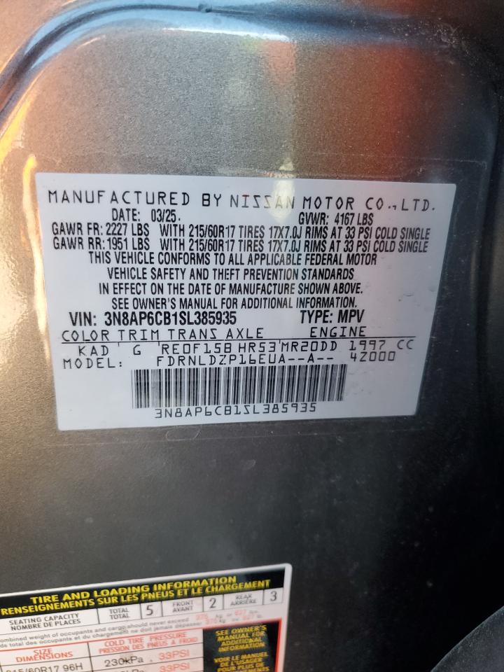 2025 Nissan Kicks Sv VIN: 3N8AP6CB1SL385935 Lot: 93347195