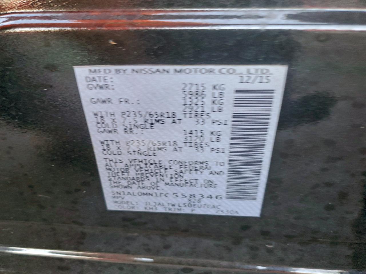 2015 Infiniti Qx60 VIN: 5N1AL0MN1FC558346 Lot: 94065695