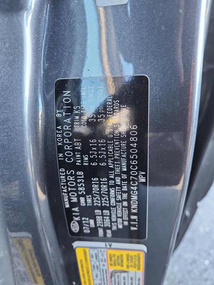 2012 Kia Sedona Lx VIN: KNDMG4C70C6504806 Lot: 93702445