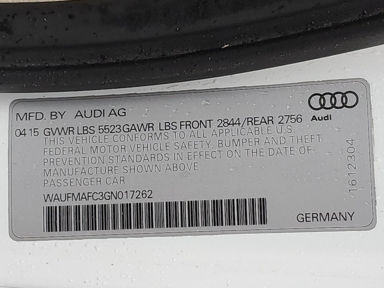 2016 Audi A6 Premium Plus VIN: WAUFMAFC3GN017262 Lot: 92296875