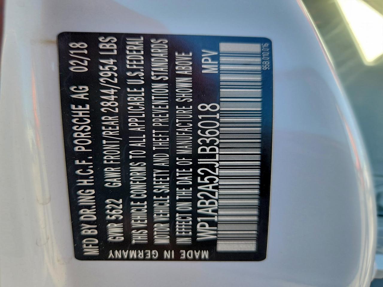 2018 Porsche Macan S VIN: WP1AB2A52JLB36018 Lot: 93238055