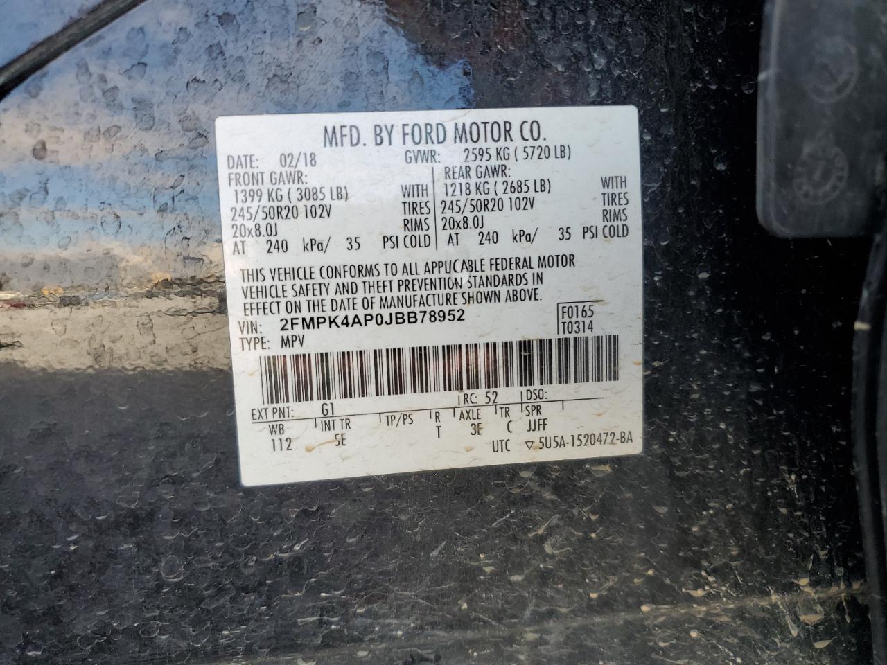 2018 Ford Edge Sport VIN: 2FMPK4AP0JBB78952 Lot: 92203175