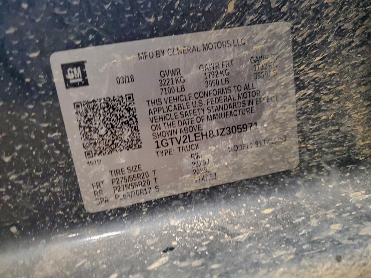 2018 GMC Sierra K1500 VIN: 1GTV2LEH8JZ305971 Lot: 94059685