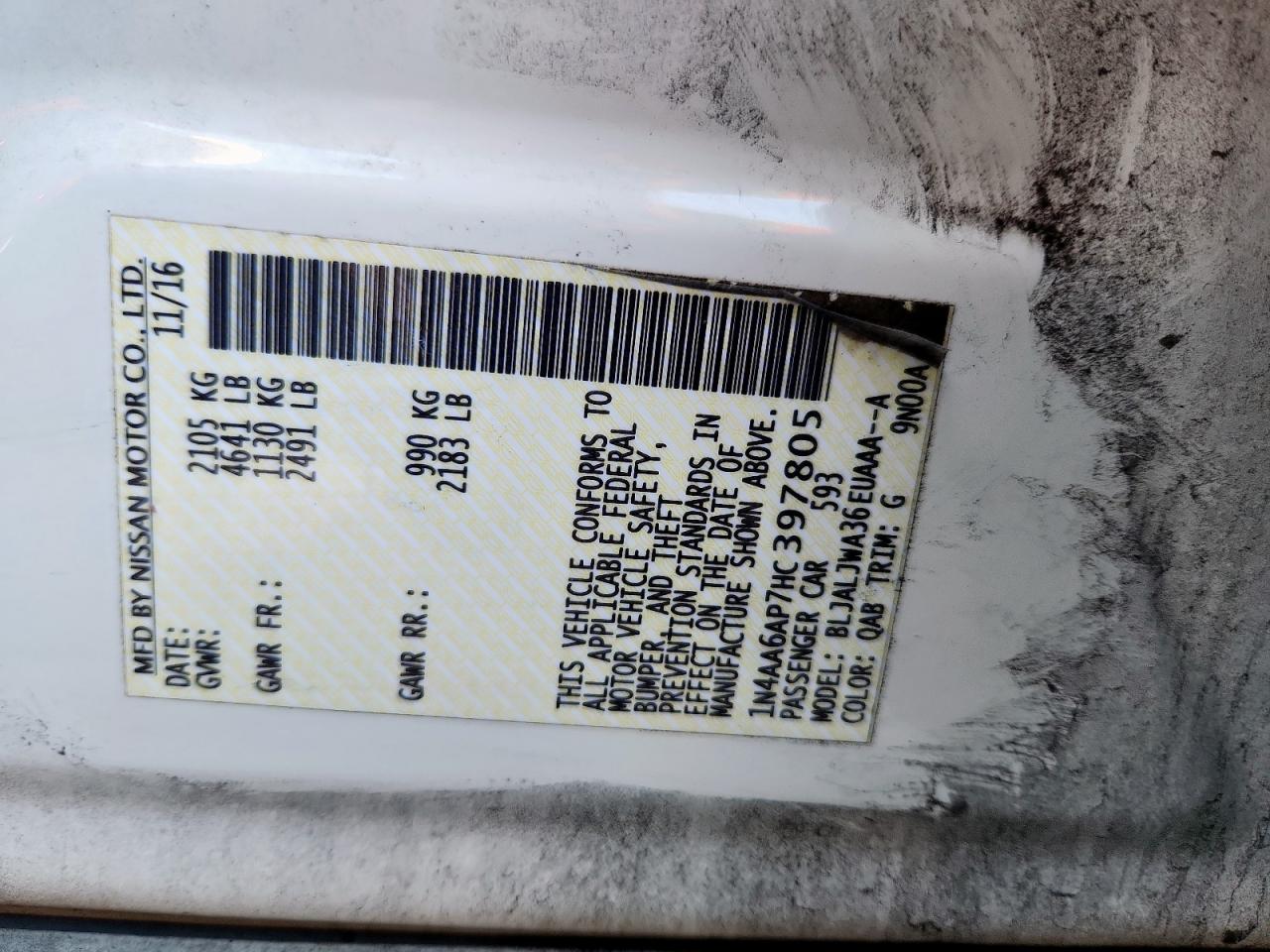 2017 Nissan Maxima 3.5S VIN: 1N4AA6AP7HC397805 Lot: 91109325