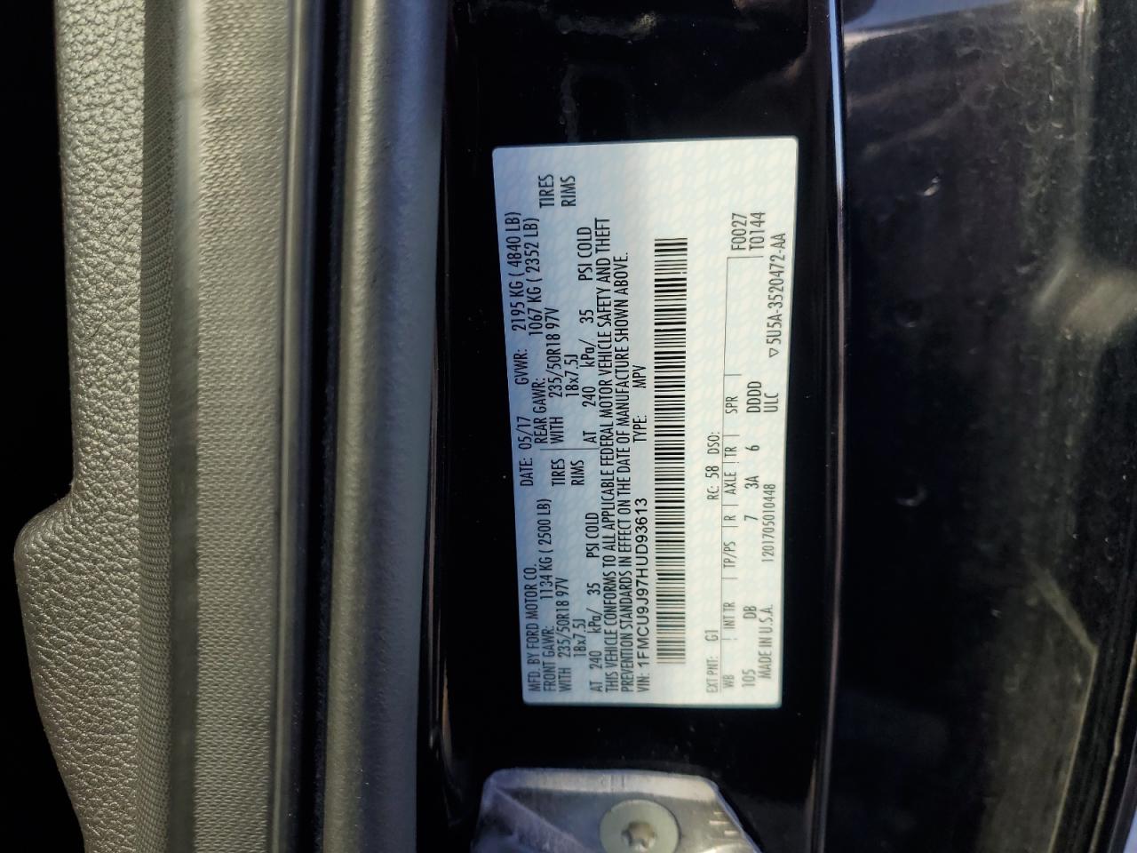 2017 Ford Escape Titanium VIN: 1FMCU9J97HUD93613 Lot: 90851265