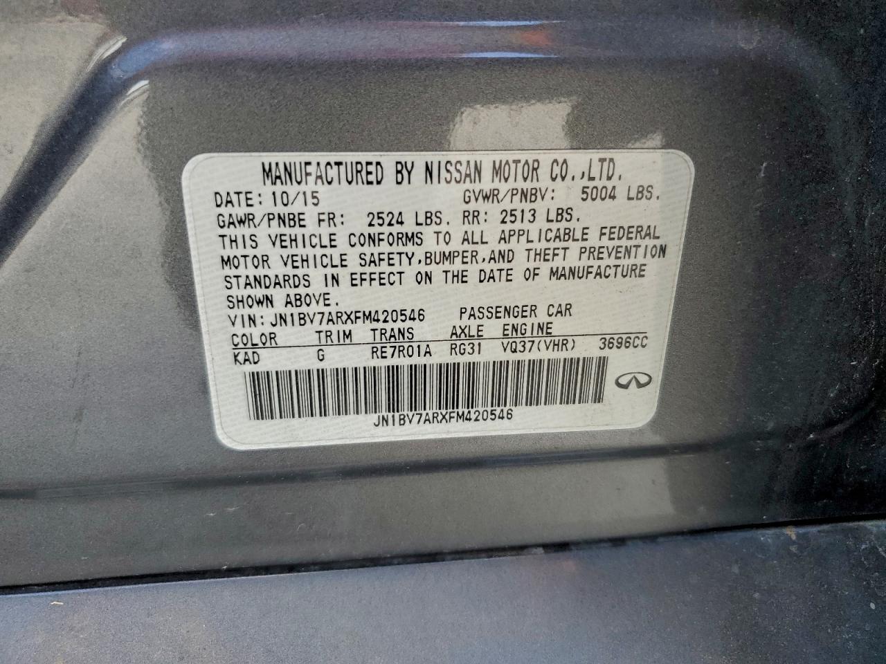 2015 Infiniti Q50 Base VIN: JN1BV7ARXFM420546 Lot: 94272385