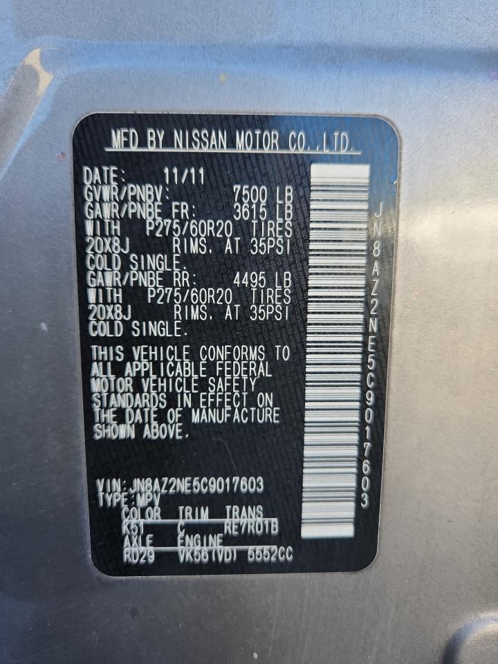 2012 Infiniti Qx56 VIN: JN8AZ2NE5C9017603 Lot: 92134305