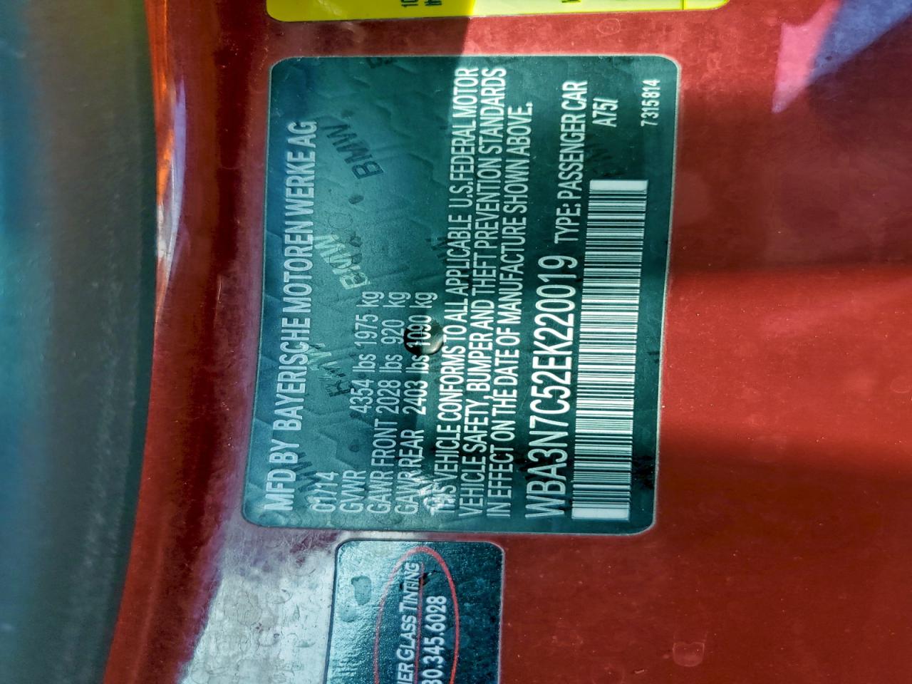 2014 BMW 428 I VIN: WBA3N7C52EK220019 Lot: 93224975