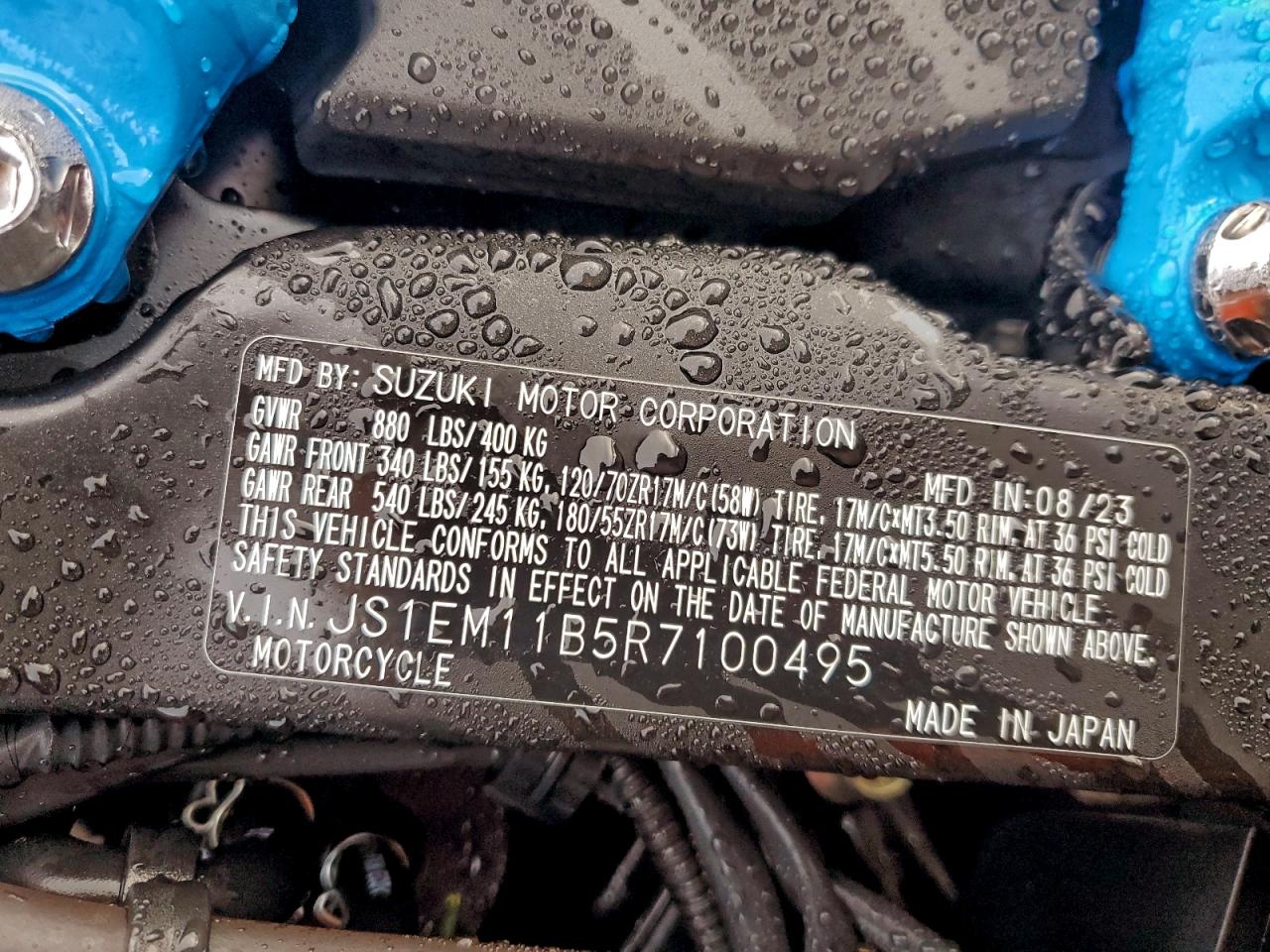 2024 Suzuki Gsx800 R VIN: JS1EM11B5R7100495 Lot: 94678905