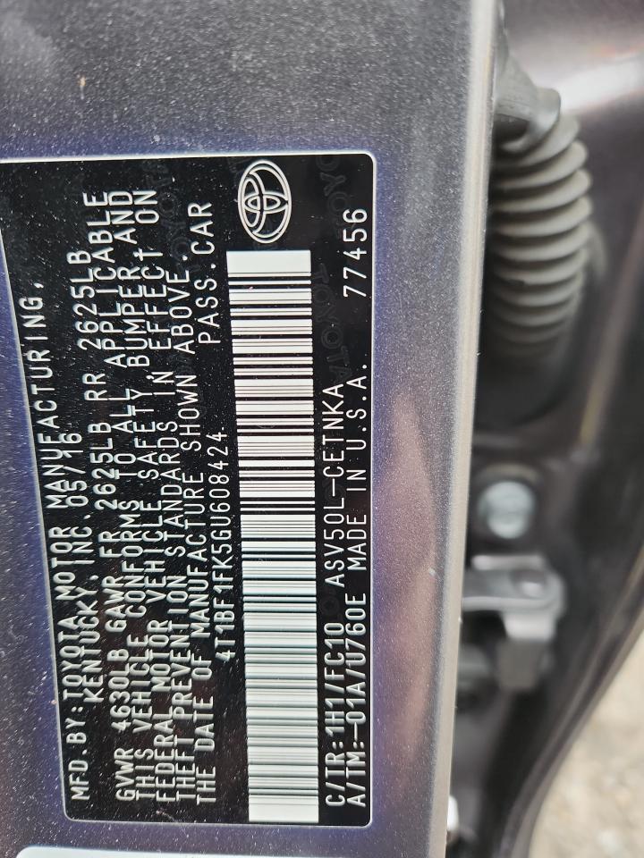 2016 Toyota Camry Le VIN: 4T1BF1FK5GU608424 Lot: 93618815