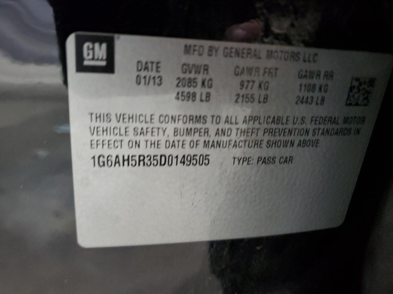 2013 Cadillac Ats Luxury VIN: 1G6AH5R35D0149505 Lot: 91293355