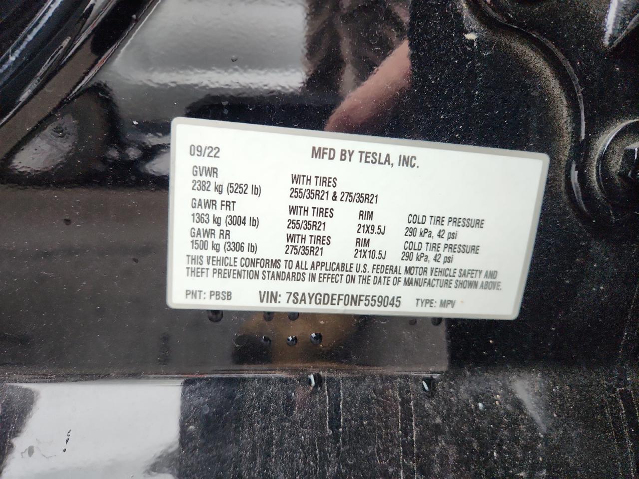 2022 Tesla Model Y VIN: 7SAYGDEF0NF559045 Lot: 90841465