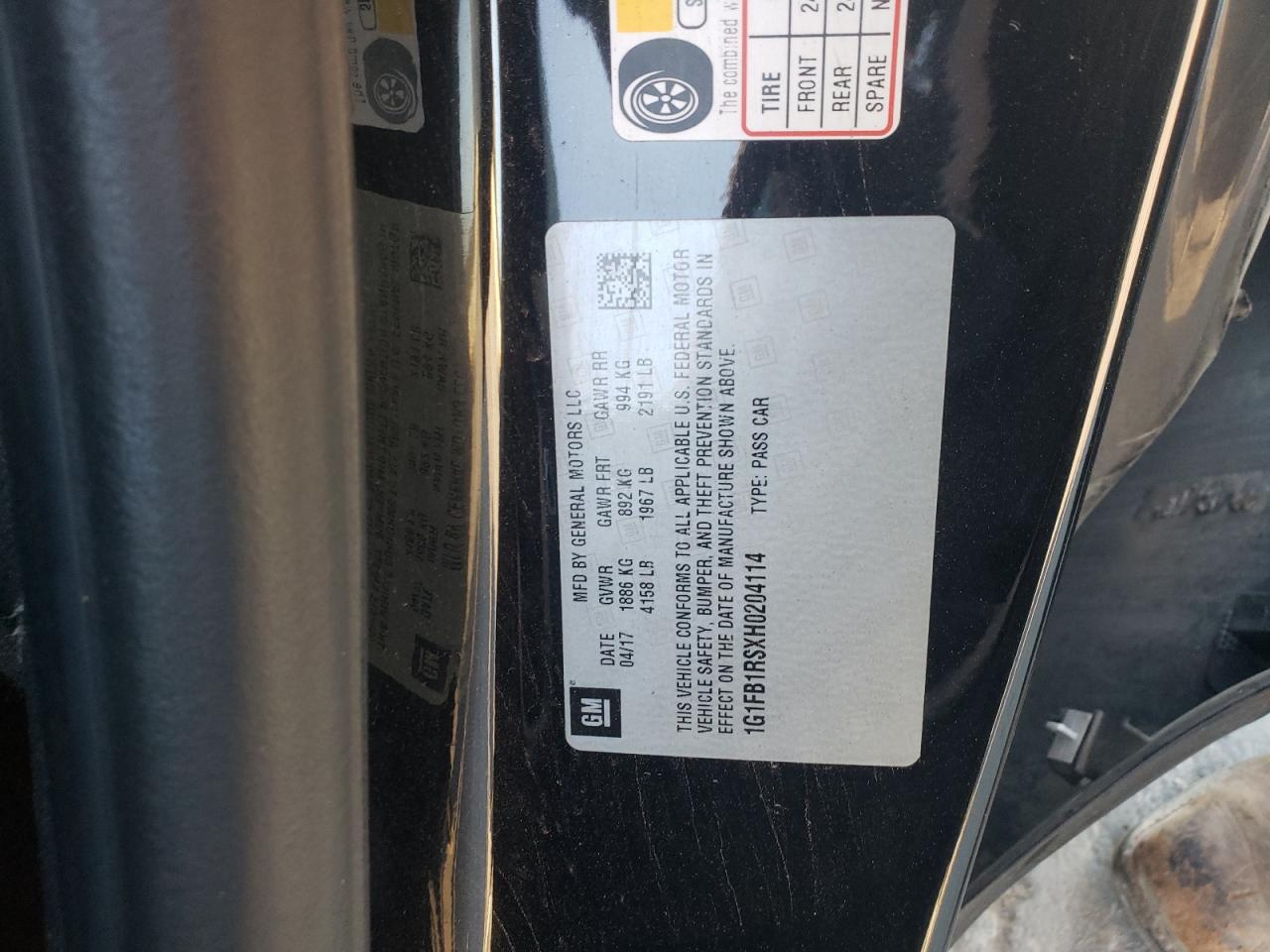 2017 Chevrolet Camaro Lt VIN: 1G1FB1RSXH0204114 Lot: 90875585