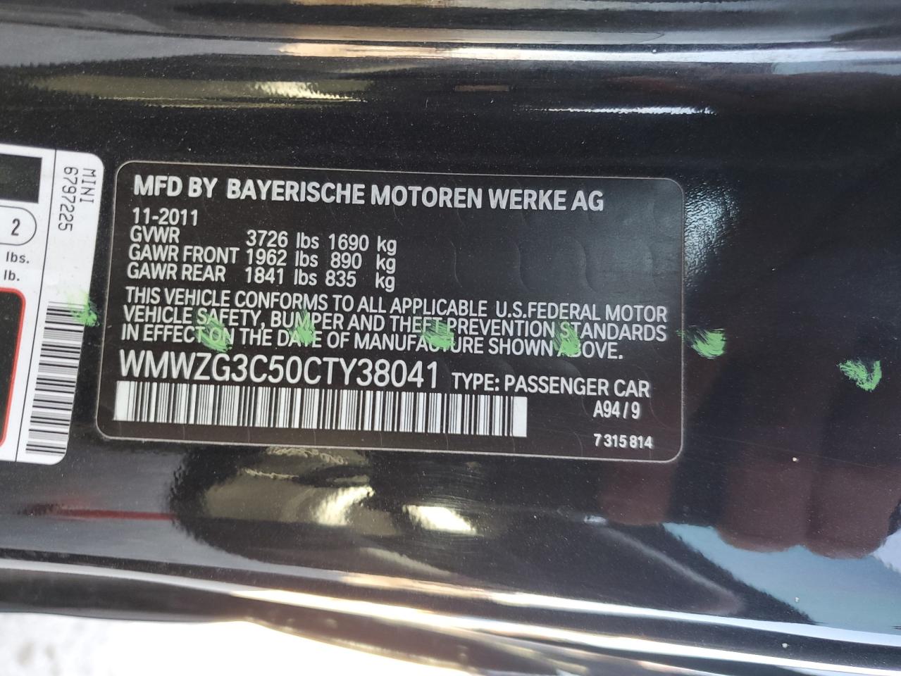 2012 Mini Cooper S Clubman VIN: WMWZG3C50CTY38041 Lot: 91230425