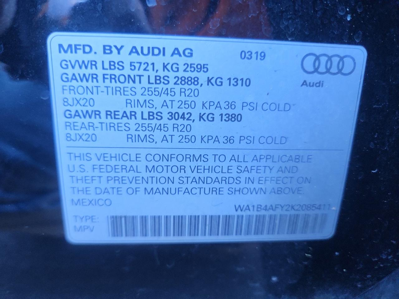 2019 Audi Sq5 Premium Plus VIN: WA1B4AFY2K2085411 Lot: 93498315