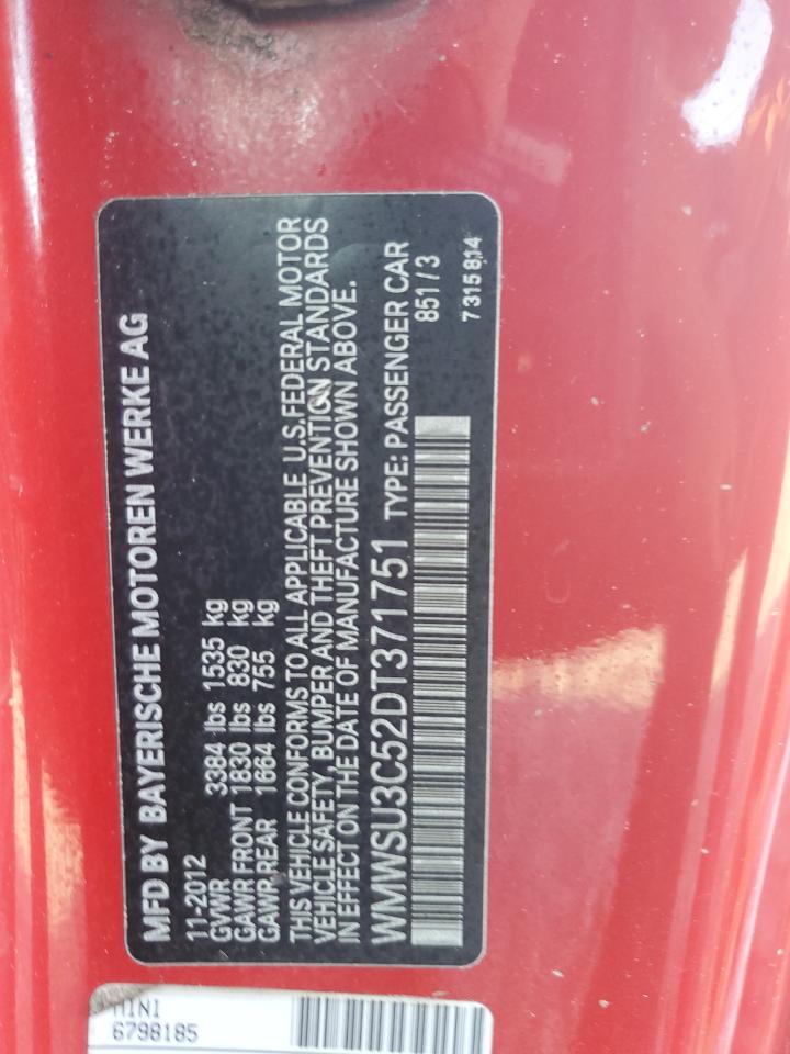 2013 Mini Cooper VIN: WMWSU3C52DT371751 Lot: 93214575