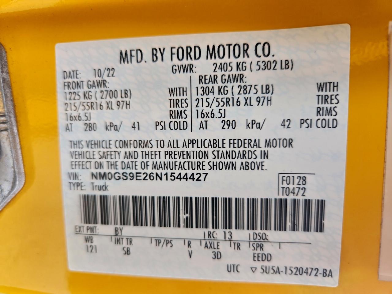 2022 Ford Transit Connect Xl VIN: NM0GS9E26N1544427 Lot: 94028825