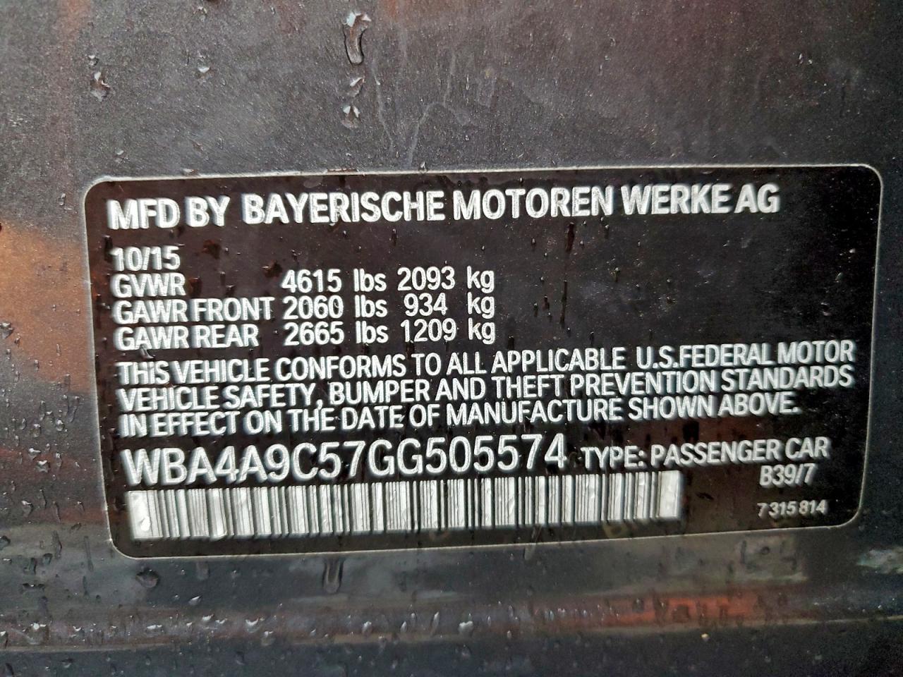 2016 BMW 428 I Gran Coupe Sulev VIN: WBA4A9C57GG505574 Lot: 93681025