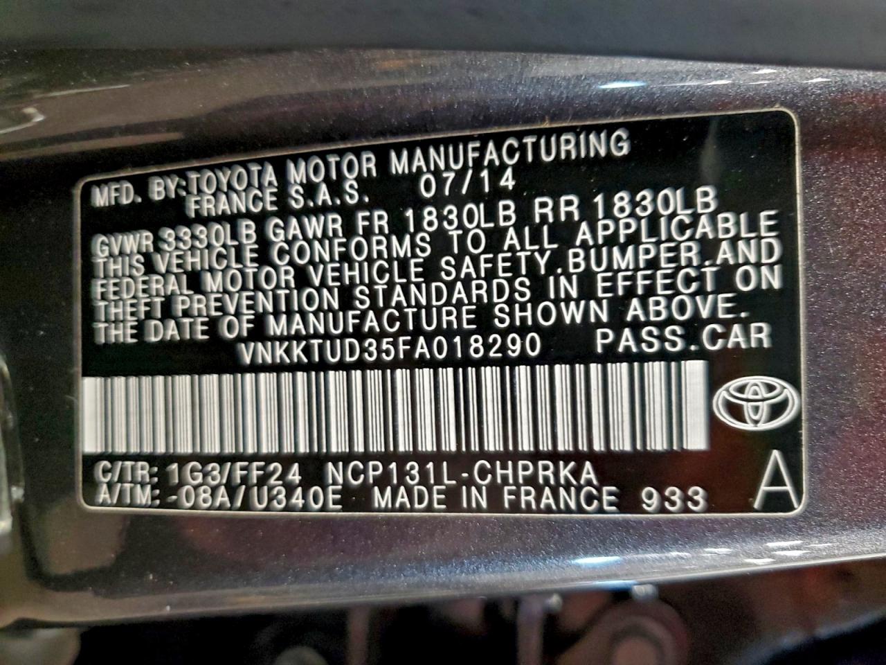 2015 Toyota Yaris VIN: VNKKTUD35FA018290 Lot: 94171575