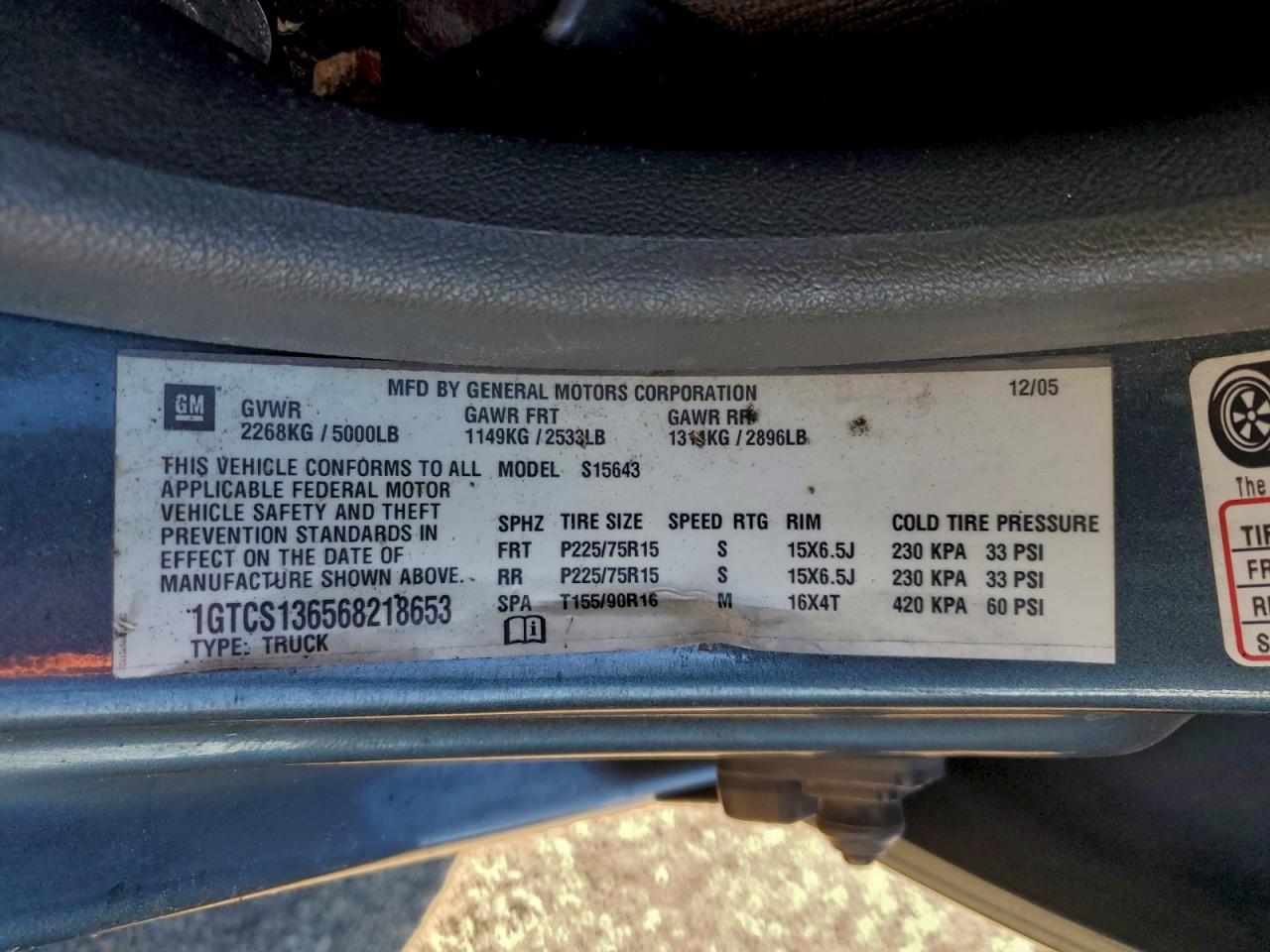 2006 GMC Canyon VIN: 1GTCS136568218653 Lot: 93417475