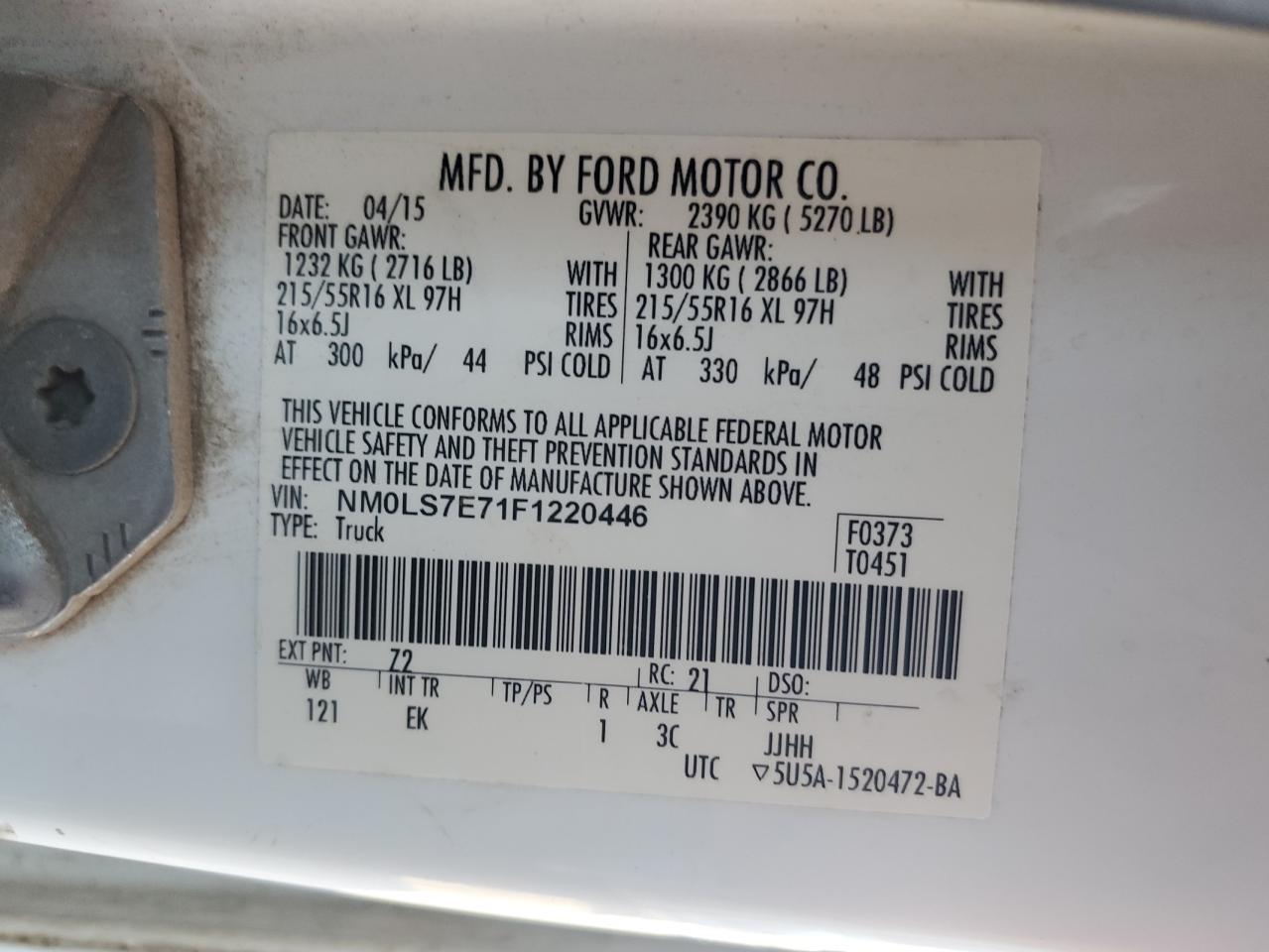 2015 Ford Transit Co Utility / Service Van VIN: NM0LS7E71F1220446 Lot: 91561585